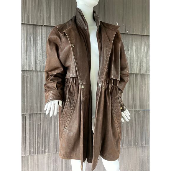 Vintage 80s Wilson’s 100% Leather Cinched Waist Mid Length Classic Jacket Size L - Picture 4 of 15